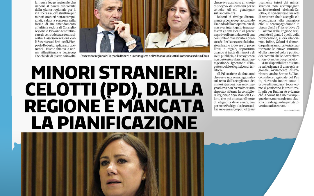 Minori stranieri: Celotti (Pd), da Regione è mancata pianificazione