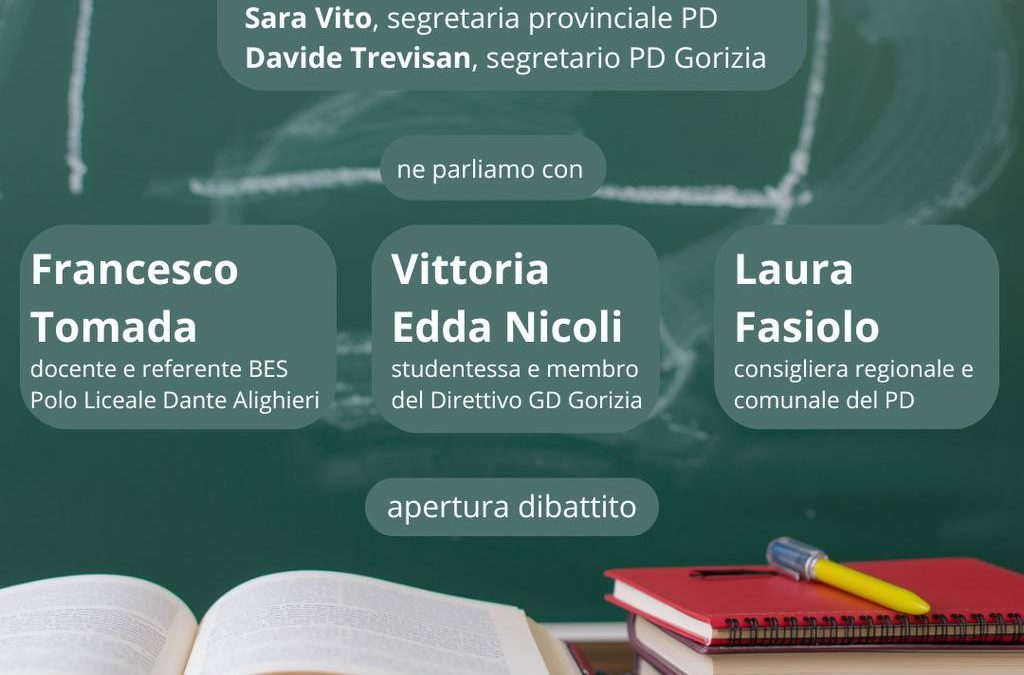 Scuola: 14/05 incontro a Gorizia con Fasiolo, docenti e studenti