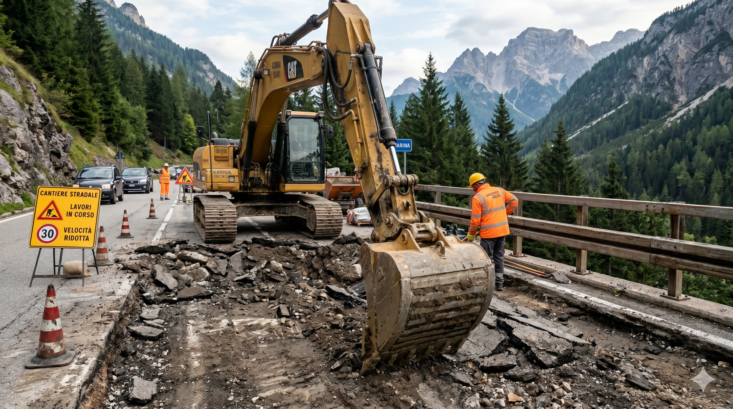 Cantiere stradale montano_immagine AI Cantiere stradale montano_immagine AI