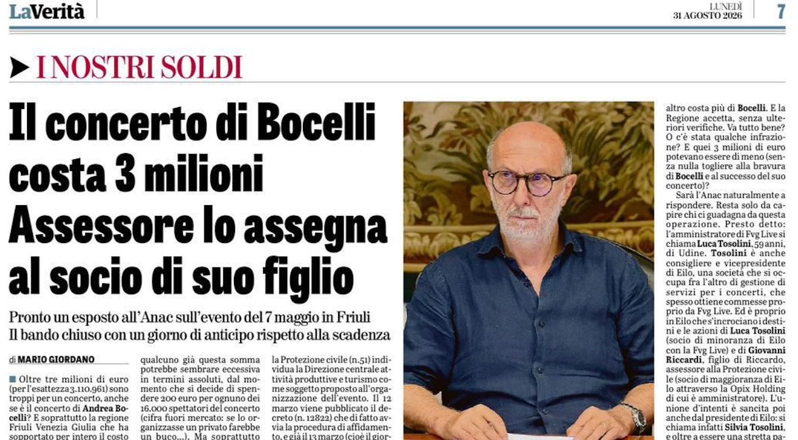 L’articolo su La Verità